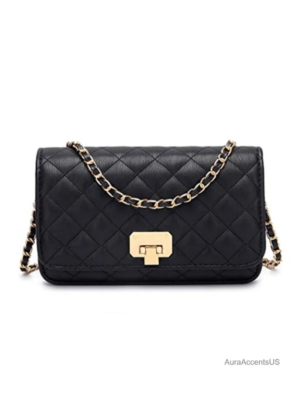 PU Leather Quilted Crossbody Chain Shoulder Bag Clutch